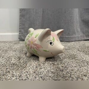Vintage Handpainted Floral Ceramic Piggy Bank